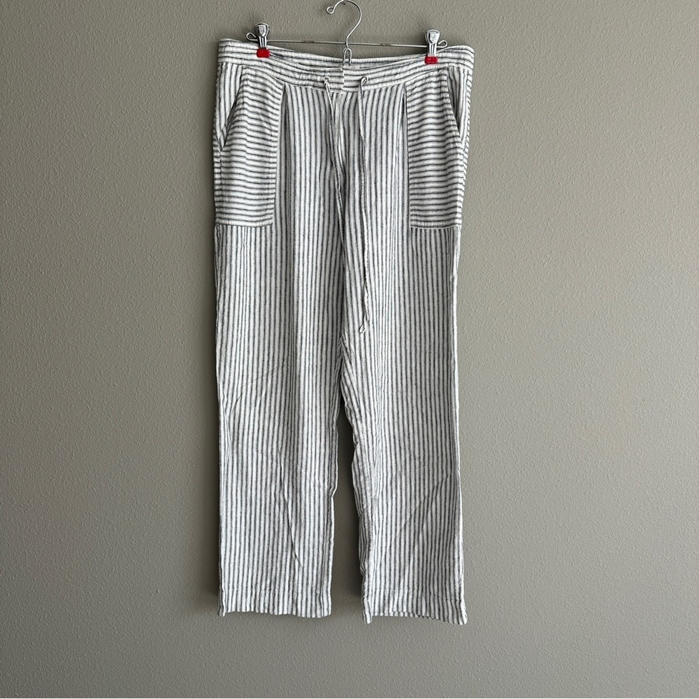 Striped Laundry by Shelli Segal Linen Gray White Pants 12